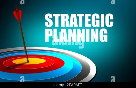 Arrow dart hit exactly in the center of the target. Strategic planning concept Stock Photo