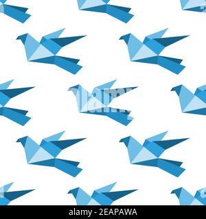 Seamless background pattern of flying origami pigeons and doves Stock Vector
