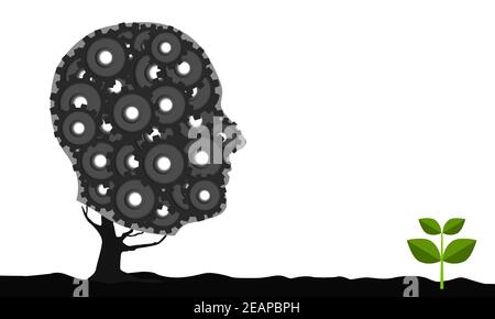Human head with cogs and gears for business strategy Stock Photo