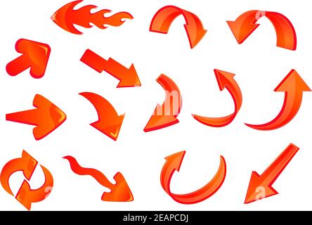 Red glossy3D arrows icons set for web and internet buttons design Stock Vector