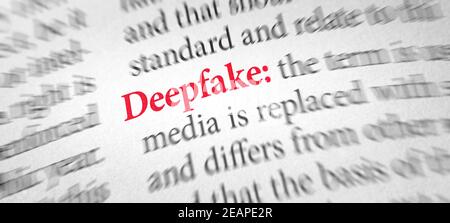 Definition of the word Deepfake in a dictionary Stock Photo