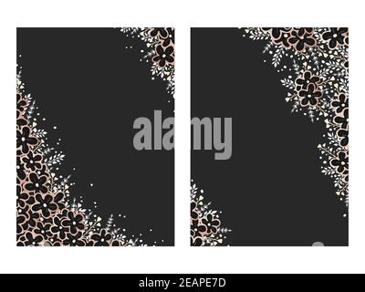 Vector hand drawn floral backgrounds with flowers. Floral gold and black patterns. Stock Vector