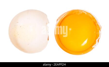 separated egg yolk in shell and empty shell Stock Photo