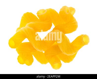 pile of several dried Cavatappi close up isolated Stock Photo