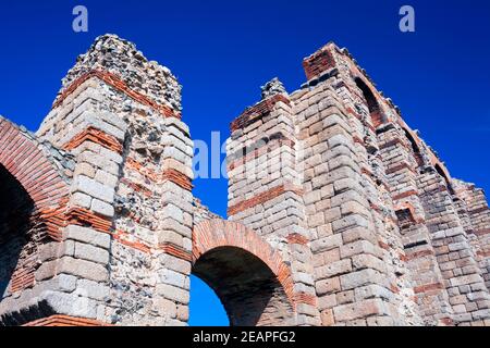 Europe, Spain, Badajoz, Merida, Roman Acueducto de los Milagros or 'Miraculous Aqueduct' (Detail) Stock Photo