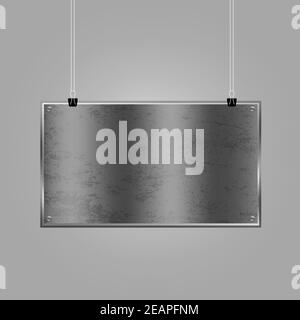 Horizontal metal sign hanging mockup Stock Vector