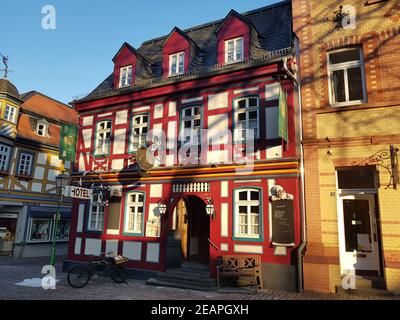 Hotel, Taunushof, Fachwerkhaeuser, Altstadt, Idstein Stock Photo