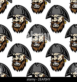 Cartoon fierce one-eyed pirate seamless pattern background Stock Vector