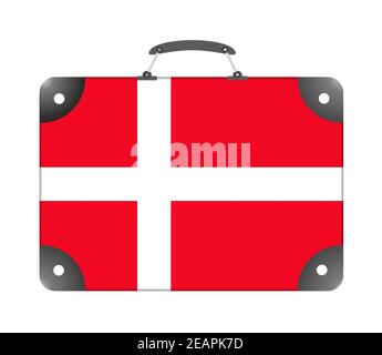 Denmark country flag in the form of a travel suitcase on a white background