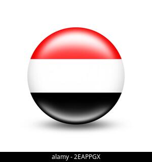 Yemen country flag in a circle with white shadow Stock Photo