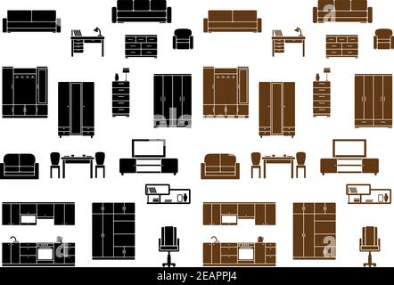 Furniture flat icons set isolated on background for home, office and kitchen interiors Stock Vector