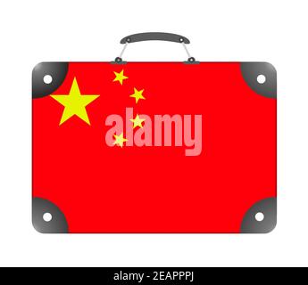 Flag of the country of China in the form of a suitcase for travel on a white background Stock Photo
