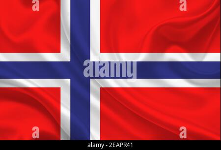 Norway country flag on wavy silk fabric background panorama Stock Photo
