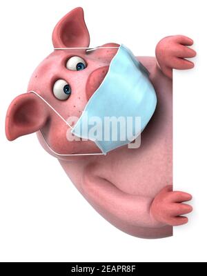 Fun 3D illustration of a pig with a mask Stock Photo