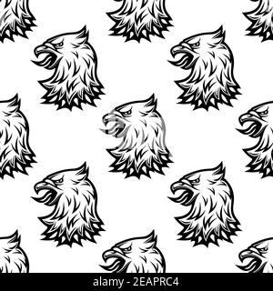 Stylized black eagle seamless pattern in tribal vintage style for heraldry design Stock Vector