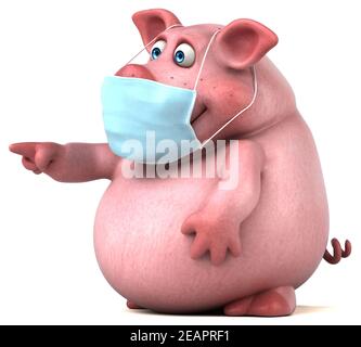 Fun 3D illustration of a pig with a mask Stock Photo