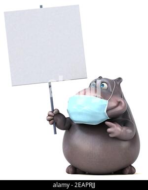 Fun 3D cartoon hippo with a mask