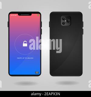 Realistic mobile phone mockup with gradient screen Stock Vector