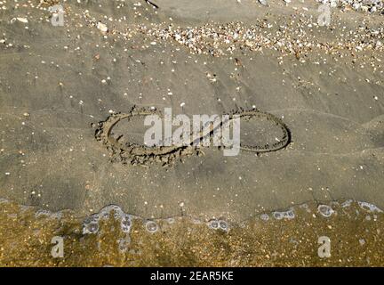 Infinity Sign Sand The sign of infinity on the sea. Coastal sand on the beach. The symbol ...