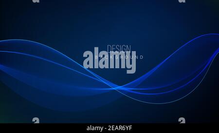 Abstract blue wave design element on dark background. Science or technology waved element Stock Vector