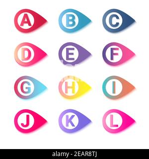 Colorful bullet points with letters, Letters bullet points collection Stock Vector