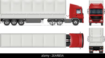 Semi trailer truck vector mockup on white for vehicle branding, corporate identity. All elements in the groups on separate layers for easy editing Stock Vector