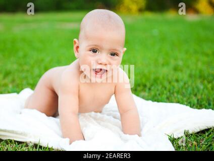 Little cute boy, photo shoot on the street. Stock Photo