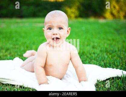 Little cute boy, photo shoot on the street. Stock Photo