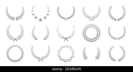 Black laurel wreaths isolated on white background. Set of award wreath for championship or cinema festival. Vector illustration Stock Vector