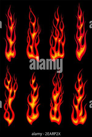 Hot orange tribal fire flames isolated on black background suited for tattoo or car and motorcycle decorations design Stock Vector