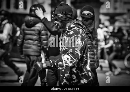 London 13 June 2020 BLM Demonstrators clashing with Far right groups and police in Trafalgar Square Stock Photo