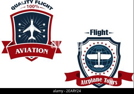 Airplane tours and aviation icons isolated on white for travel or transportation design Stock Vector