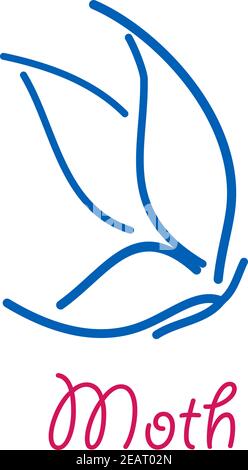 Outline flying butterfly silhouette, blue colored isolated on white background Stock Vector