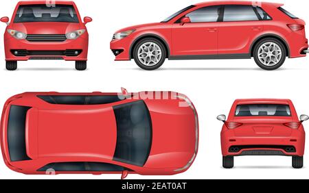 Realistic SUV vector mockup. Isolated template of red car on white background for vehicle branding, corporate identity. Stock Vector