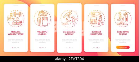 Home physical activity tips onboarding mobile app page screen with concepts Stock Vector