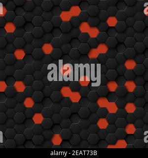 Abstract hexagons black on a red background Stock Photo