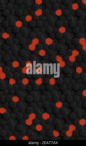 Abstract hexagons black on a red background Stock Photo