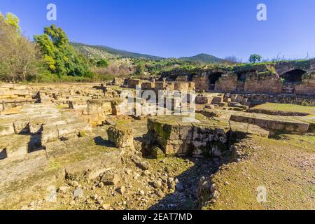 View of the remains of the palace of Agrippas II, in the Hermon Stream (Banias) Nature Reserve, Upper Galilee, Northern Israel Stock Photo