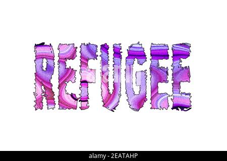 Refugee word, Banner, Poster and Sticker, with clipping path Stock Photo