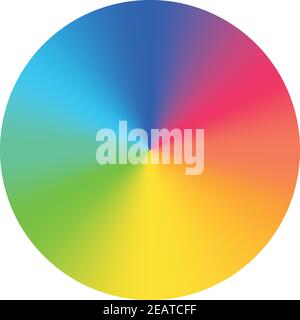 Color wheel - arrangement of color hues around a circle or disc. Vector illustration with rainbow light spectrum gradient Stock Vector