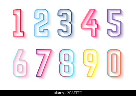 Colorful outline numbers collection 0 to 9 Stock Vector