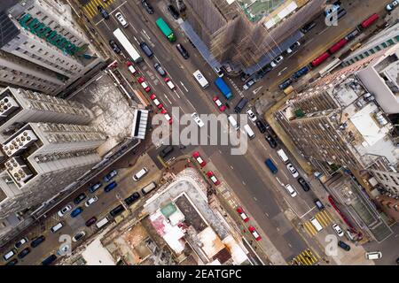 Sham Shui Po, Hong Kong, 14 April 2019: Top down view of Hong Kong traffic Stock Photo