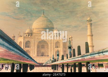 Dreamy Taj Mahal as seen in reflecting pool Stock Photo