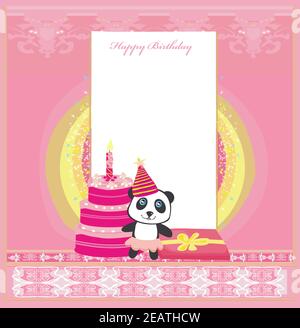 Happy Birthday Card Design With Cute Panda Bear And Boho Flowers And 