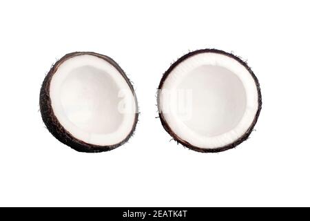Coconuts on a blue isolate background. Coconut minimal concept. Stock Photo