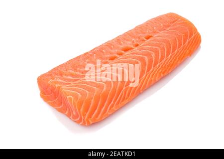 Raw orange salmon filet white isolated Stock Photo