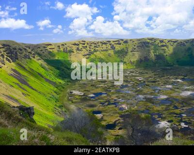 Crater of an extinct snuck on Easter Island. nature of the island. Stock Photo