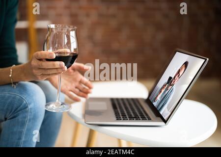 Virtual Wine Tasting Dinner Event Online Stock Photo