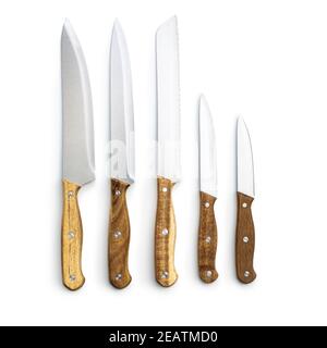 Set of kitchen knives isolated on white background. Stock Photo