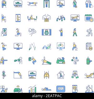 At-home fitness workout RGB color icons set Stock Vector